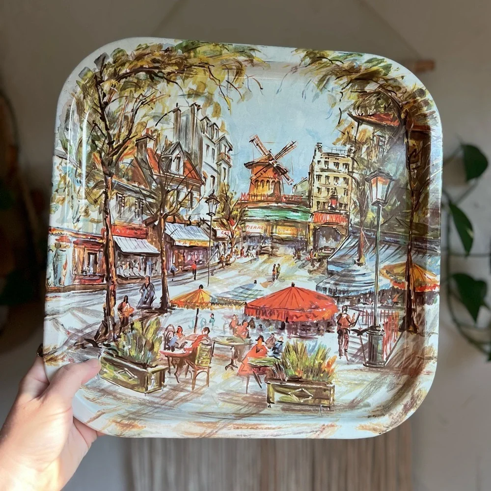 Vintage Daher Metal Serving Tray Paris Cafe Moulin Rouge 13.5” England Decor